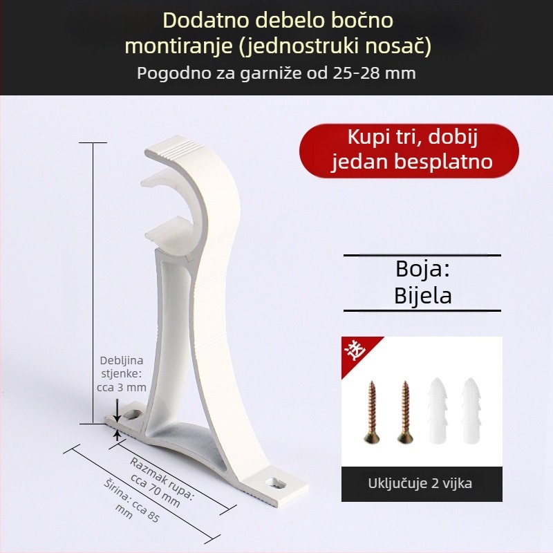 Aluminijski nosač zavjesnog štapa s bazom za kukicu, kućni dodaci za zavjese