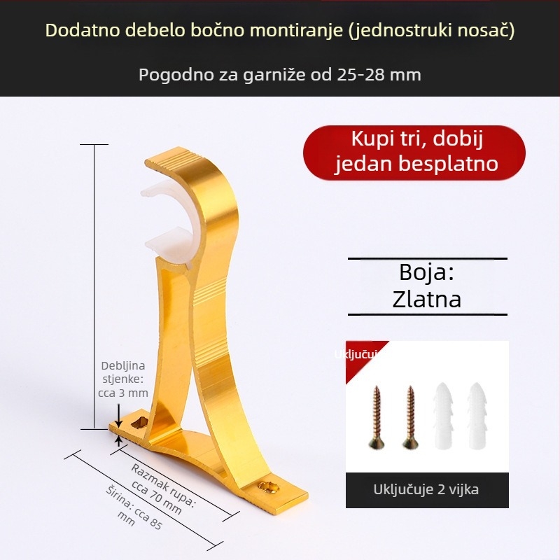 Aluminijski nosač zavjesnog štapa s bazom za kukicu, kućni dodaci za zavjese
