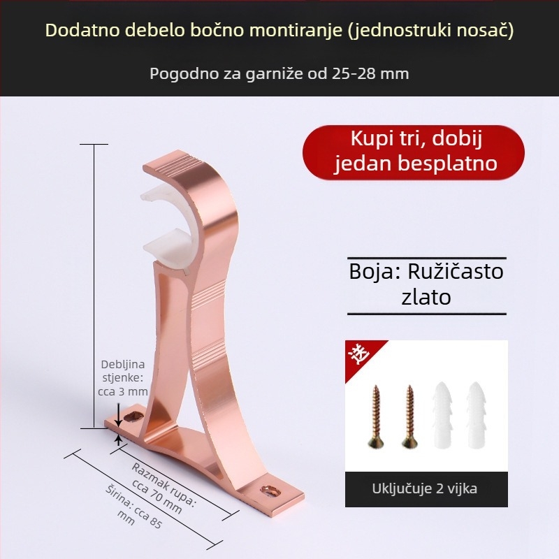 Aluminijski nosač zavjesnog štapa s bazom za kukicu, kućni dodaci za zavjese