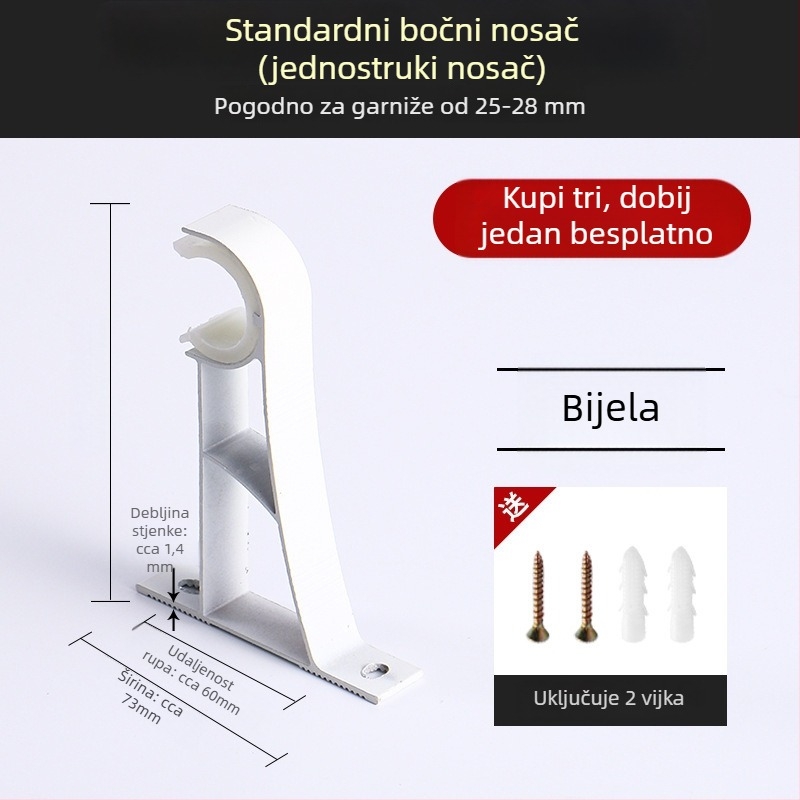 Aluminijski nosač zavjesnog štapa s bazom za kukicu, kućni dodaci za zavjese