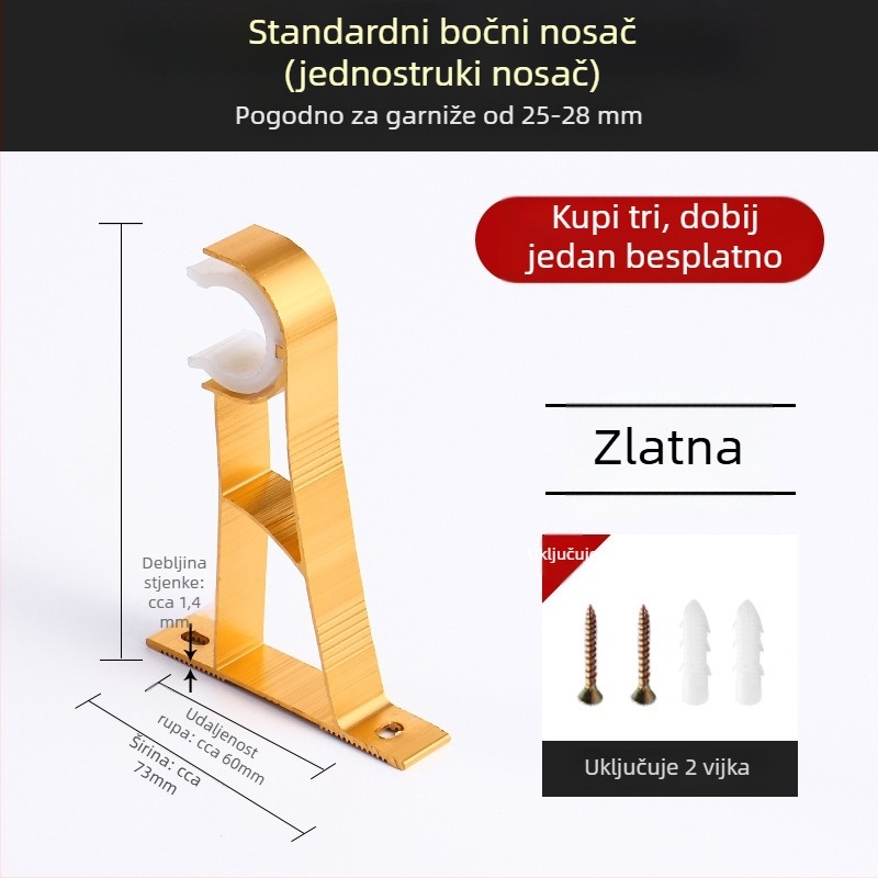 Aluminijski nosač zavjesnog štapa s bazom za kukicu, kućni dodaci za zavjese