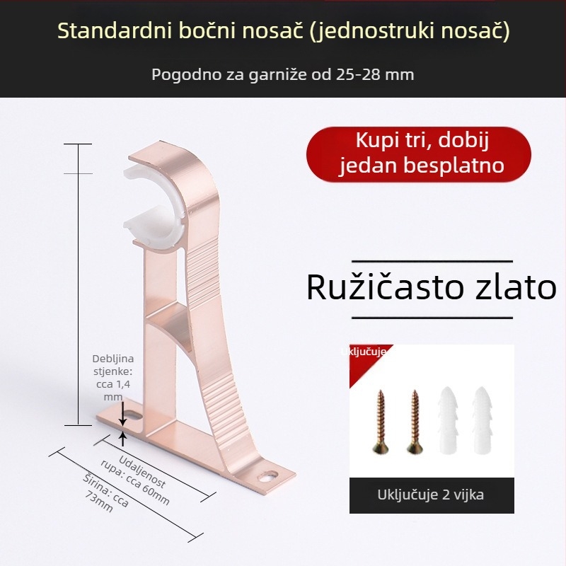 Aluminijski nosač zavjesnog štapa s bazom za kukicu, kućni dodaci za zavjese