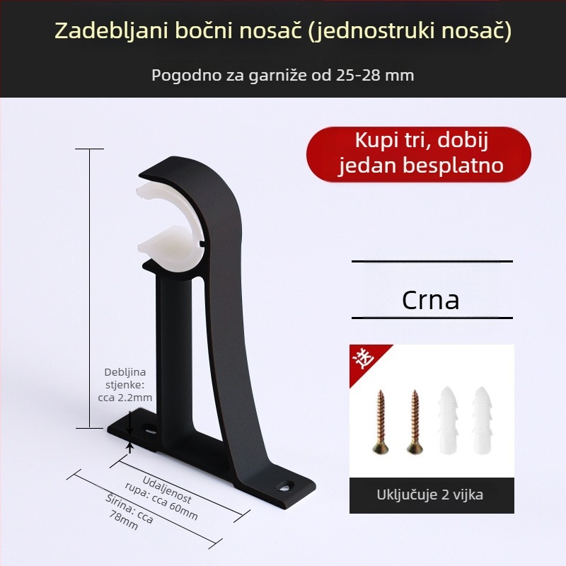Aluminijski nosač zavjesnog štapa s bazom za kukicu, kućni dodaci za zavjese