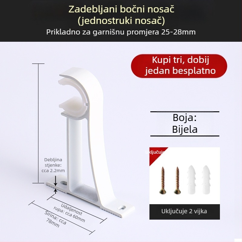 Aluminijski nosač zavjesnog štapa s bazom za kukicu, kućni dodaci za zavjese
