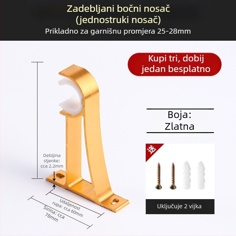 Aluminijski nosač zavjesnog štapa s bazom za kukicu, kućni dodaci za zavjese