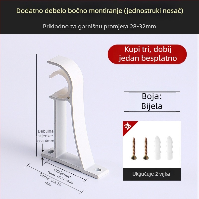 Aluminijski nosač zavjesnog štapa s bazom za kukicu, kućni dodaci za zavjese
