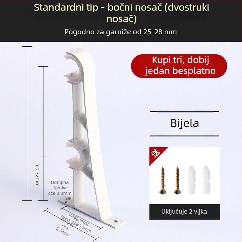 Aluminijski nosač zavjesnog štapa s bazom za kukicu, kućni dodaci za zavjese