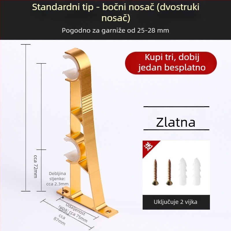 Aluminijski nosač zavjesnog štapa s bazom za kukicu, kućni dodaci za zavjese