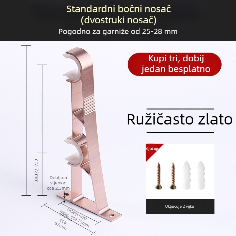 Aluminijski nosač zavjesnog štapa s bazom za kukicu, kućni dodaci za zavjese