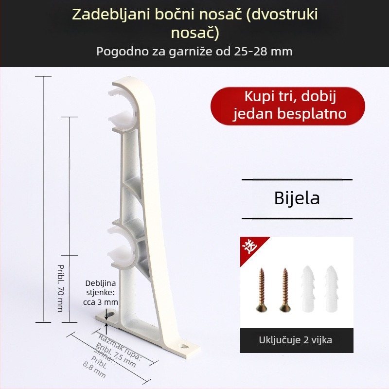 Aluminijski nosač zavjesnog štapa s bazom za kukicu, kućni dodaci za zavjese