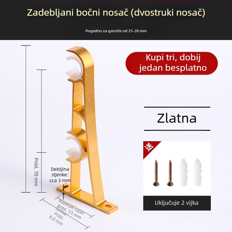 Aluminijski nosač zavjesnog štapa s bazom za kukicu, kućni dodaci za zavjese