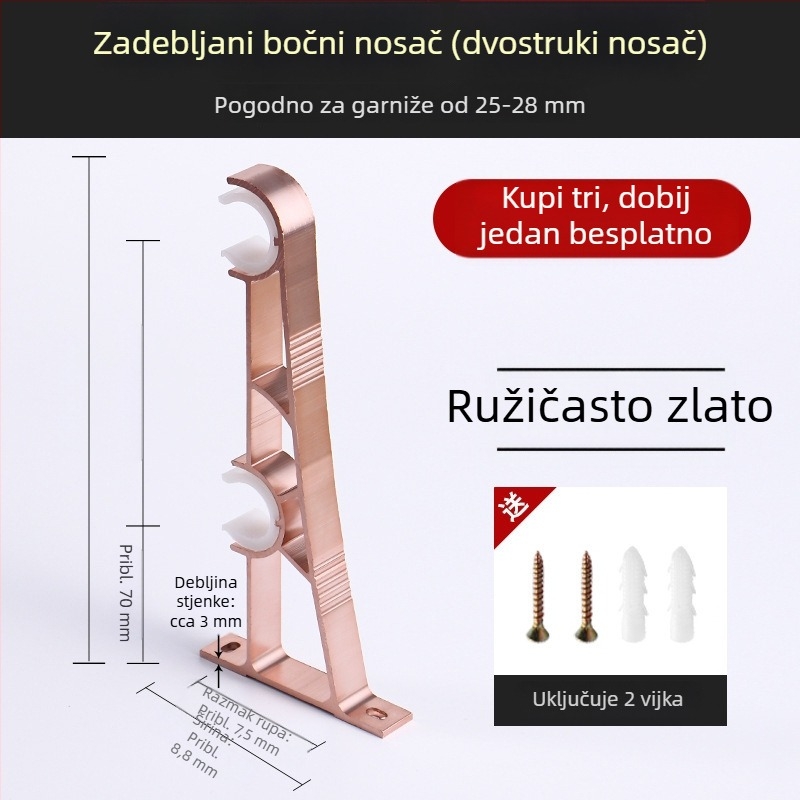 Aluminijski nosač zavjesnog štapa s bazom za kukicu, kućni dodaci za zavjese