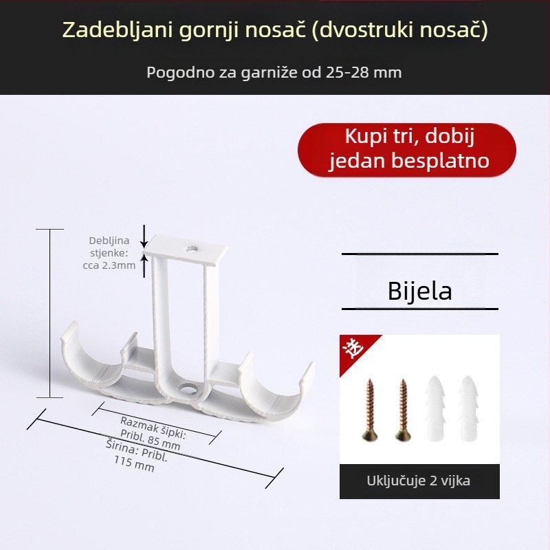 Aluminijski nosač zavjesnog štapa s bazom za kukicu, kućni dodaci za zavjese