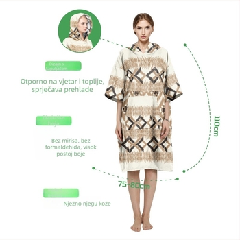 Nosivi kupaonski ručnik-haljina s kapuljačom, upijajući, dvostrani baršun, težina 200–300 g, vlakno 150D — Chiti