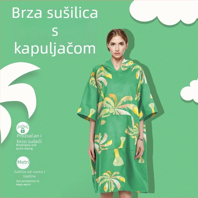 Nosivi kupaonski ručnik-haljina s kapuljačom, upijajući, dvostrani baršun, težina 200–300 g, vlakno 150D — Chiti