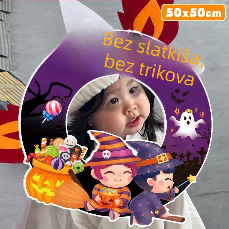 Halloween pozadinsko platno s temom bundeve, dekoracije za ulaz trgovine/bara – rekviziti za fotografiranje, materijal: svileno cvijeće