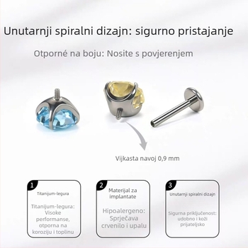 Naušnice od titanijevog legura s cirkon kristalom, tretman zirconia, unisex minimalistički stil
