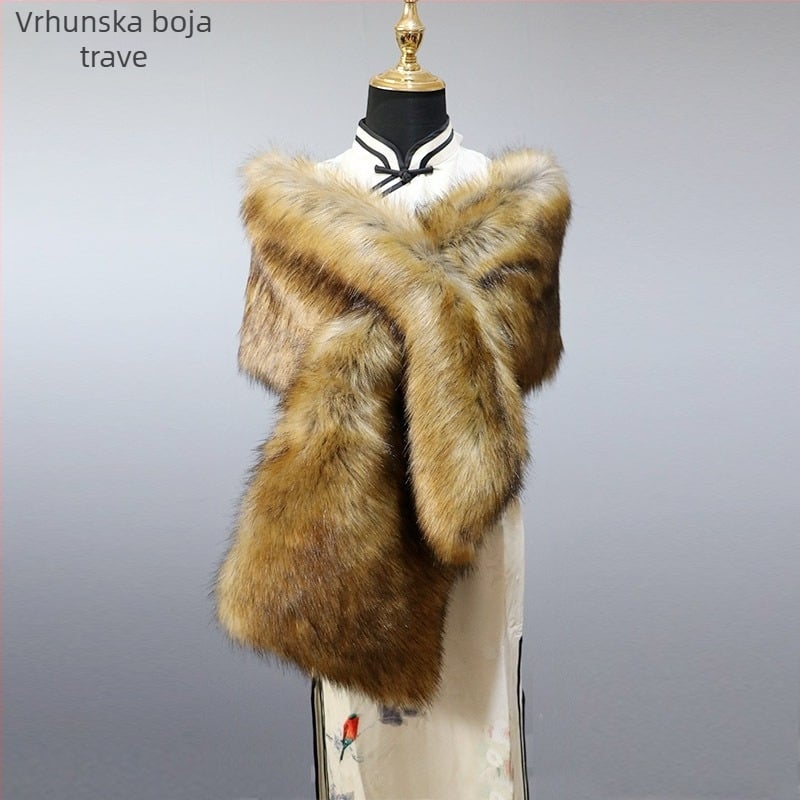 Jesen-zimski šal za cheongsam, širok i topao umjetno krzno, dodatak za svadbenu pozornicu, ženski plišani šal