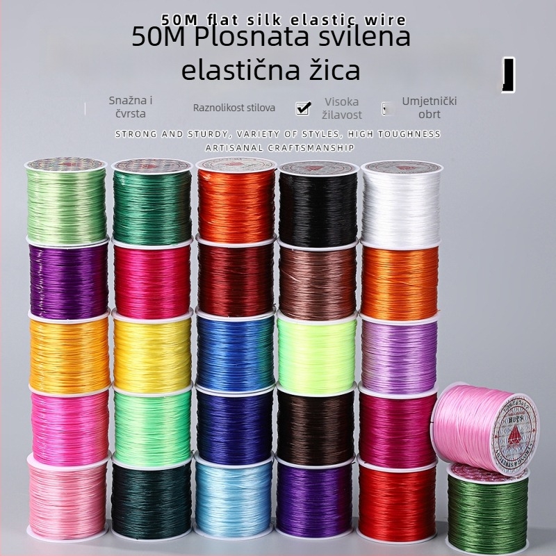 50 m šarene plosnate elastične vrpce 0,8 mm za narukvice i navlačenje perli, DIY elastični konac