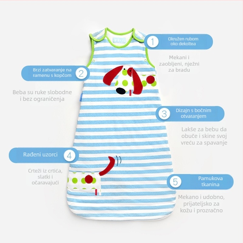 Beba spavaći vak bez rukava, stil veste, jesen-zimska debljina, punjenje vlaknom, 95% pamuka, čisti pamuk, do 1 kg