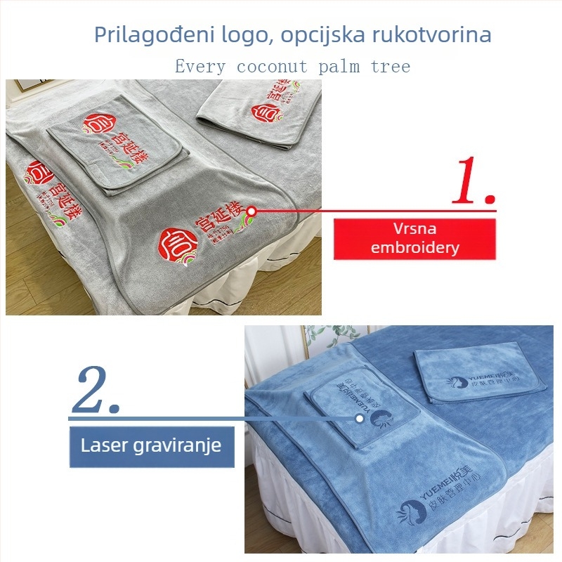 Ručnik za masažni stol s rupom, mikrovlakno 100D, težina iznad 200 g, šivanje, mogućnost prilagodbe