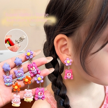 Dječje naušnice-klipse bez probijanja — slatka princeza crtani dizajn za djevojčice, proljeće 2024