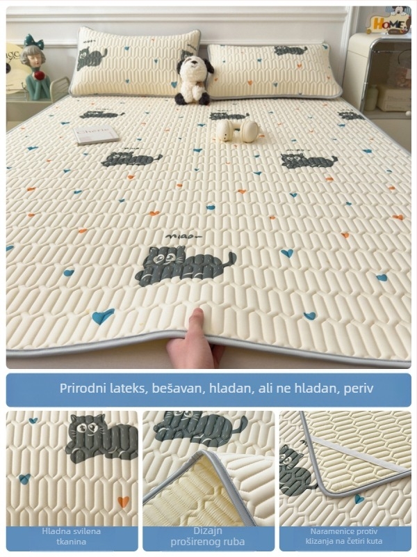 Lateks hlađenje madraca, trodijelni set s plahtom od ice silk, strojno pranje, ljetni madrac