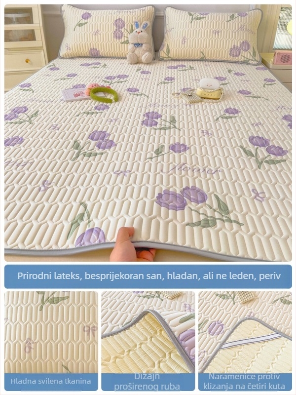 Lateks hlađenje madraca, trodijelni set s plahtom od ice silk, strojno pranje, ljetni madrac