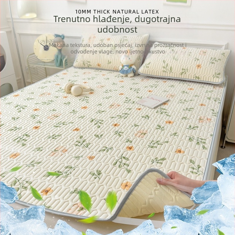 Lateks hlađenje madraca, trodijelni set s plahtom od ice silk, strojno pranje, ljetni madrac