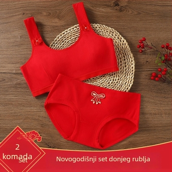 Crveni pamukasti set donjeg rublja za djevojčice 12–16 godina, s grudnjakom bez naramenica i topom