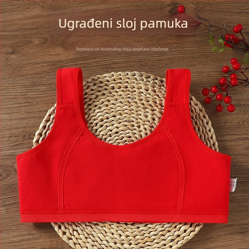 Crveni pamukasti set donjeg rublja za djevojčice 12–16 godina, s grudnjakom bez naramenica i topom