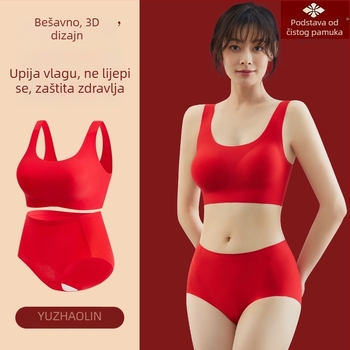 Crveni set donjeg rublja, bezšivni, bez žice, push-up, oblikuje leđa, u poklon kutiji