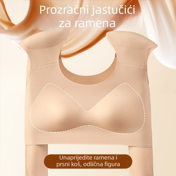 Bešavni grudnjak s push-upom i oblikovanjem leđa, košarice 3/4, oblikovane čaše (gornja tanak, donja debela), fiksne naramenice