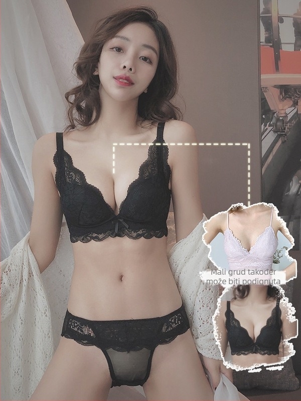 Set donjeg rublja u francuskom stilu za male grudi – push-up, podesivo, čipkasto, seksi