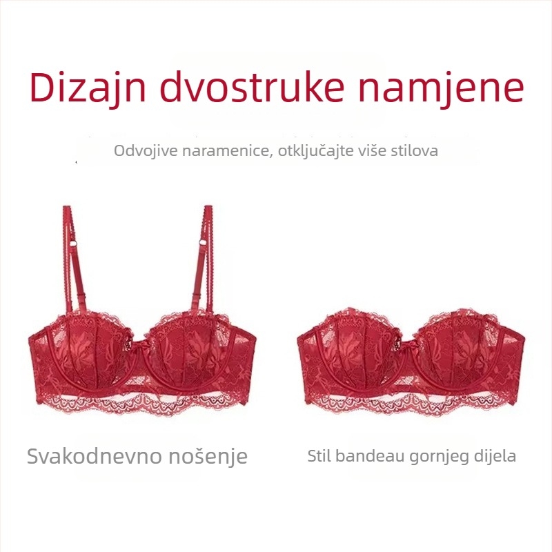 Nova crvena ženska donja odjeća – set za male grudi, push-up efekt, prozračan i udoban, mekan čelični prsten, francuska čipka, grudnjak za godinu rođenja