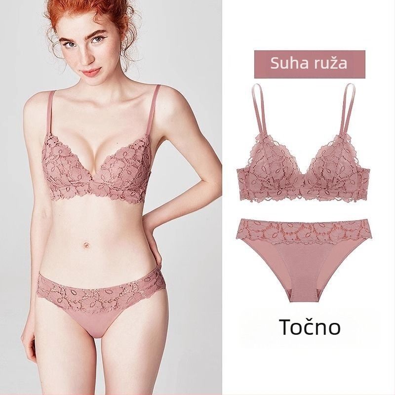 Čipkasti push-up grudnjak set s košaricama 3/4, bez žice, fiksne dvostruke naramenice, stražnje troredno kopčanje
