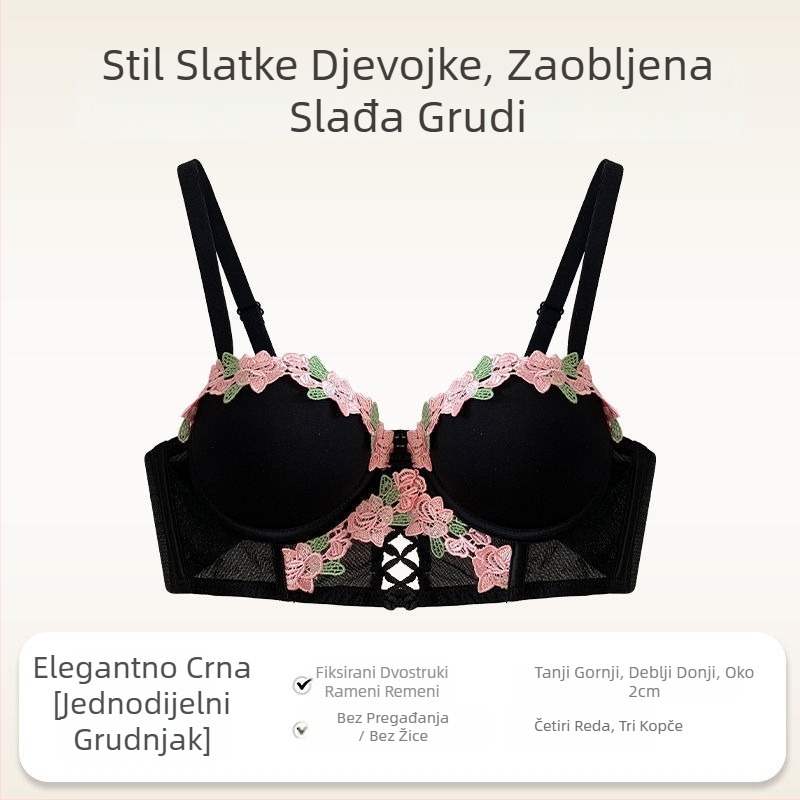 Pamuk s cvjetnom izšivkom, push-up dizajn, košarice bez oblika, mekani čelični prsten, stražnje kopčanje s dvostrukim kopčama