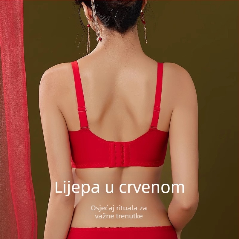 Langsha crveni čipkasti komplet grudnjaka i gaćica za male grudi, push-up, lijep leđa, najlon