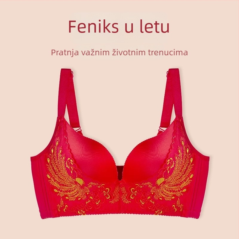 Langsha crveni čipkasti komplet grudnjaka i gaćica za male grudi, push-up, lijep leđa, najlon