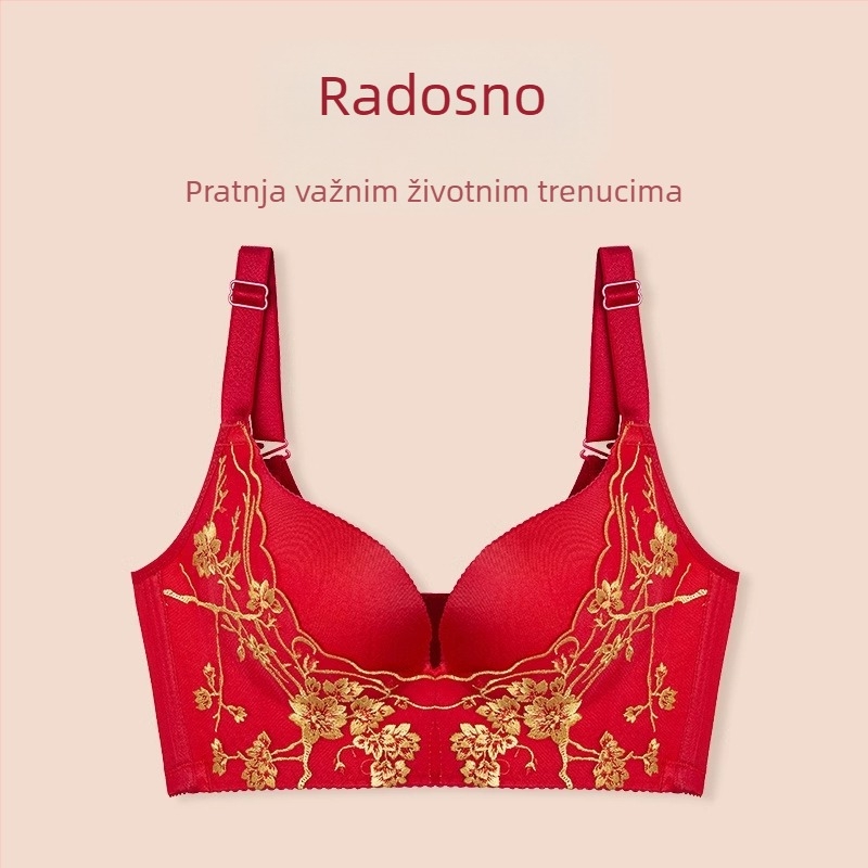 Langsha crveni čipkasti komplet grudnjaka i gaćica za male grudi, push-up, lijep leđa, najlon
