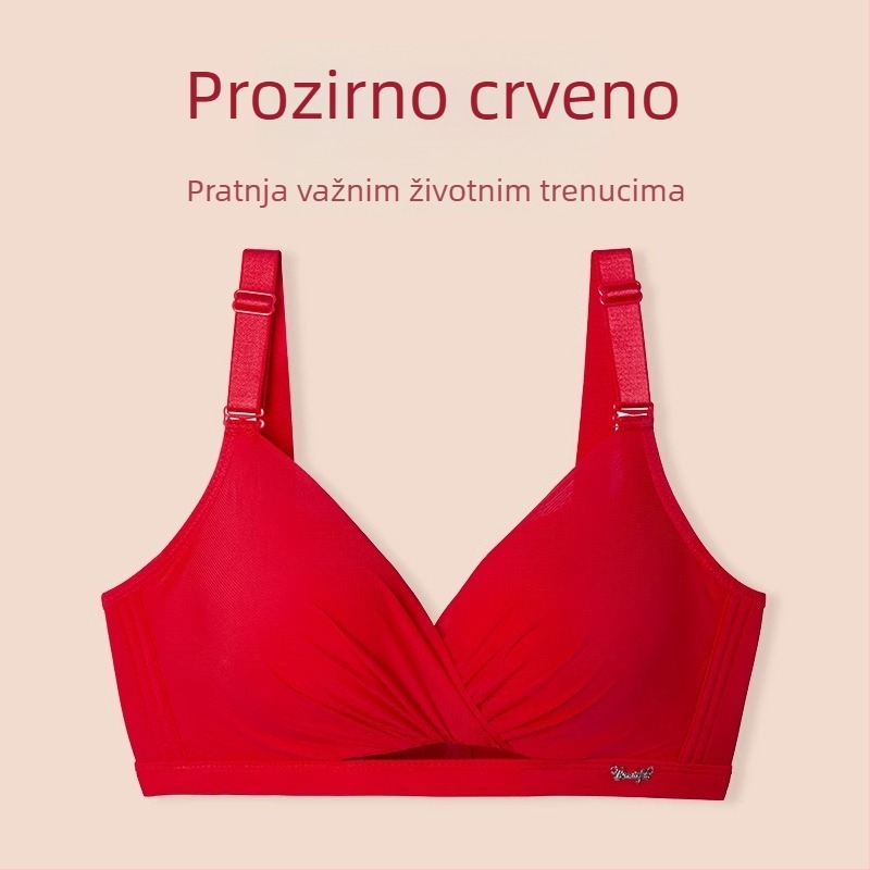Langsha crveni čipkasti komplet grudnjaka i gaćica za male grudi, push-up, lijep leđa, najlon