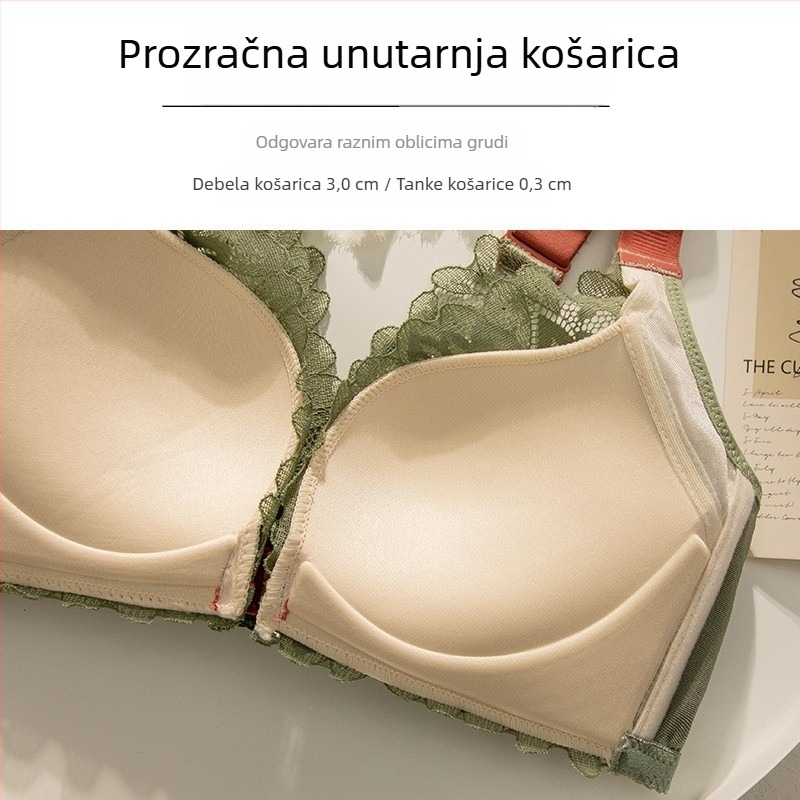 Plus-size čipkasti ženski set donjeg rublja, grudnjak s prednjim kopčanjem, bez žice, push-up, podesiv, seksi