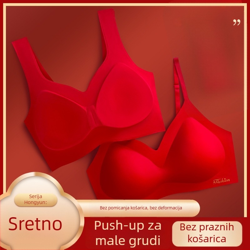 Crveni set grudnjaka za nevjeste sa bezšivnim košaricama, najlonska tkanina, skupljanje i bočna potpora
