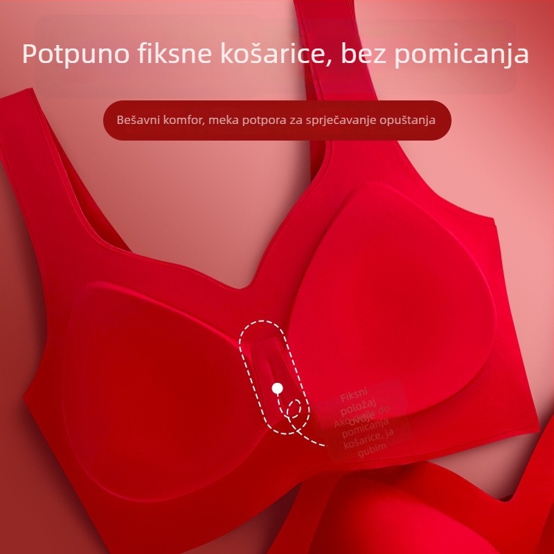 Crveni set grudnjaka za nevjeste sa bezšivnim košaricama, najlonska tkanina, skupljanje i bočna potpora