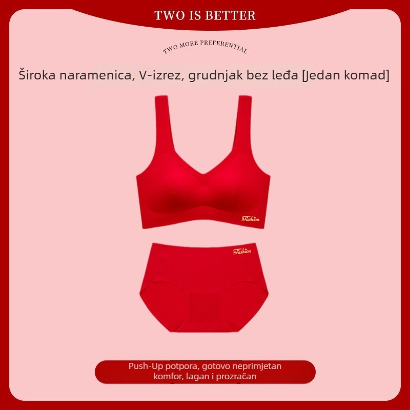 Crveni set grudnjaka za nevjeste sa bezšivnim košaricama, najlonska tkanina, skupljanje i bočna potpora