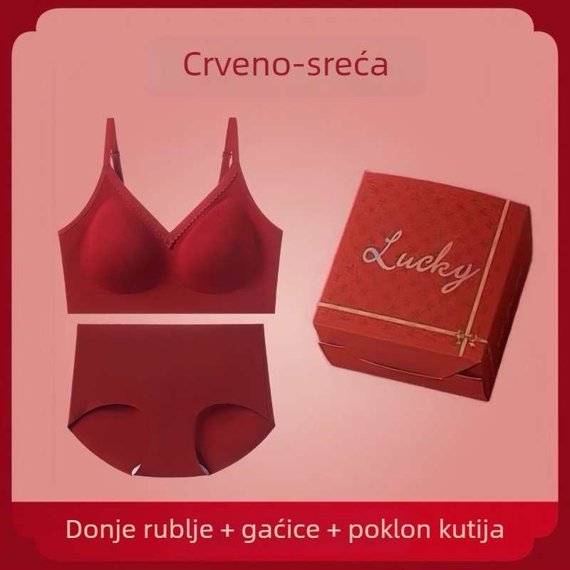 Crveni bešavni set donjeg rublja s podizanjem i bočnom podrškom dojki, udoban i nježan prema koži