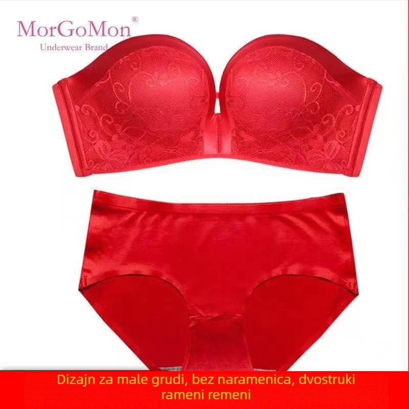 Ženski set donjeg rublja: bežični, s izvezenim uzorkom, Push-up, 3/4 košarice, odvojive naramenice
