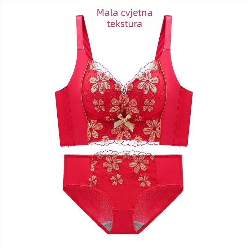 Ženski set donjeg rublja: bežični, s izvezenim uzorkom, Push-up, 3/4 košarice, odvojive naramenice