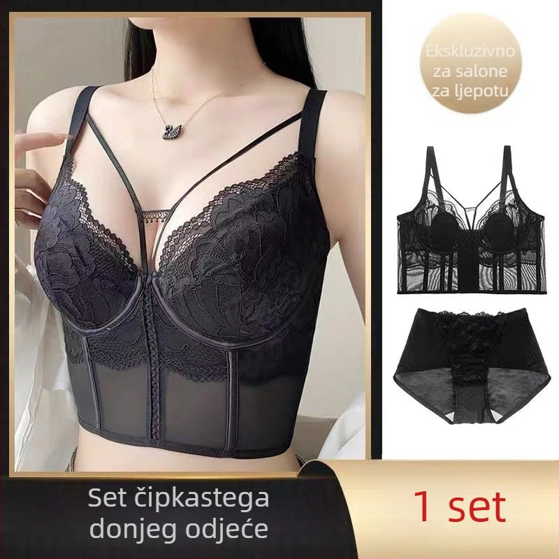 Pamukasti čipkasti grudnjak s push-up efektom, košarice 3/4, podesive dvostruke naramenice, stražnji zatvarač s četiri redova kukica