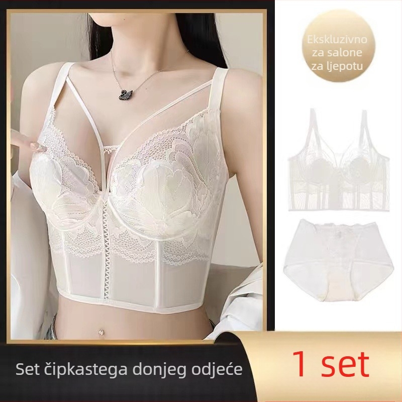 Pamukasti čipkasti grudnjak s push-up efektom, košarice 3/4, podesive dvostruke naramenice, stražnji zatvarač s četiri redova kukica